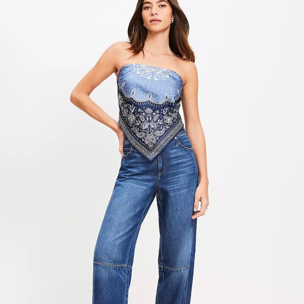 LOFT Bandana Navy and White Patterned Tube Top